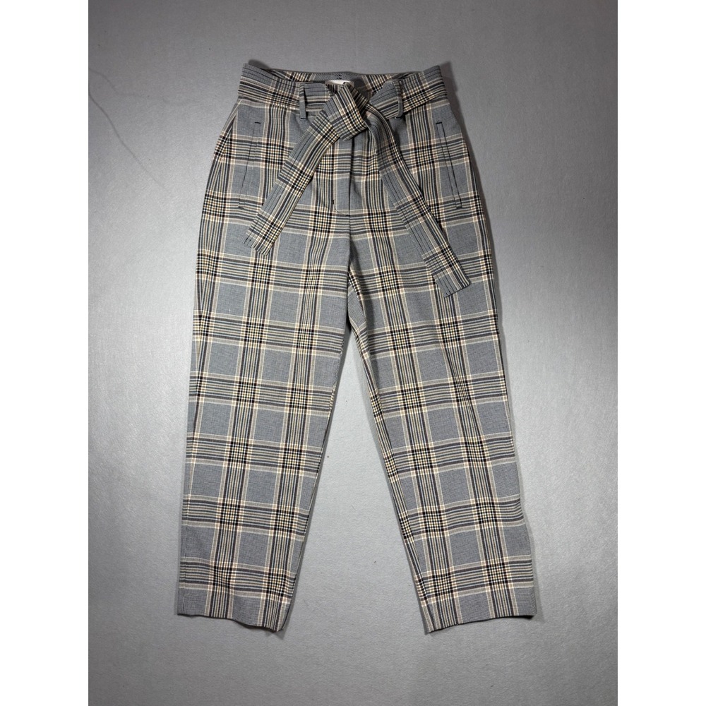 Wilfred Aritzia Plaid Tie Waist Trousers Grey Glen Check High Rise Pants Size 10
